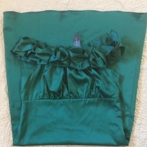 New! The Limited Emerald Green Satin A-Line Off-The-Shoulder Empire Midi Dress 4